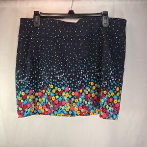 Coral Bay Skort Sz Large Navy w/ Bright Flowers Pull On Pockets Golf Tennis